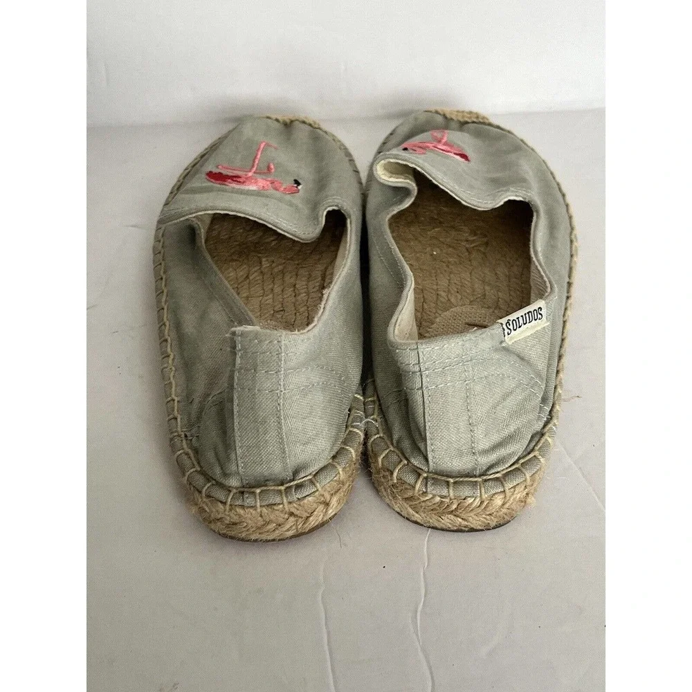 New! SOLUDOS •Women 5.5• Embroidered Flamingo Smoking Slipper Flat Espadrille